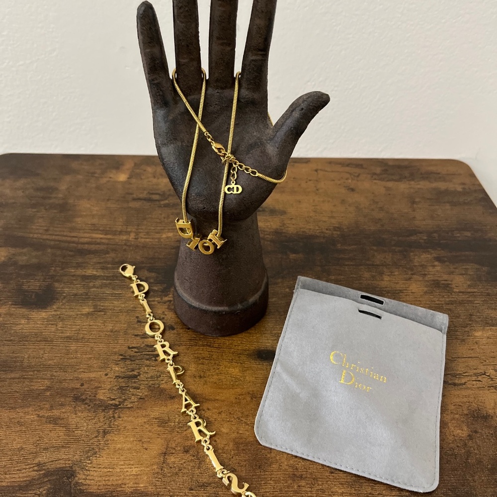 Christian Dior Gold Floating Necklace and Bracelet